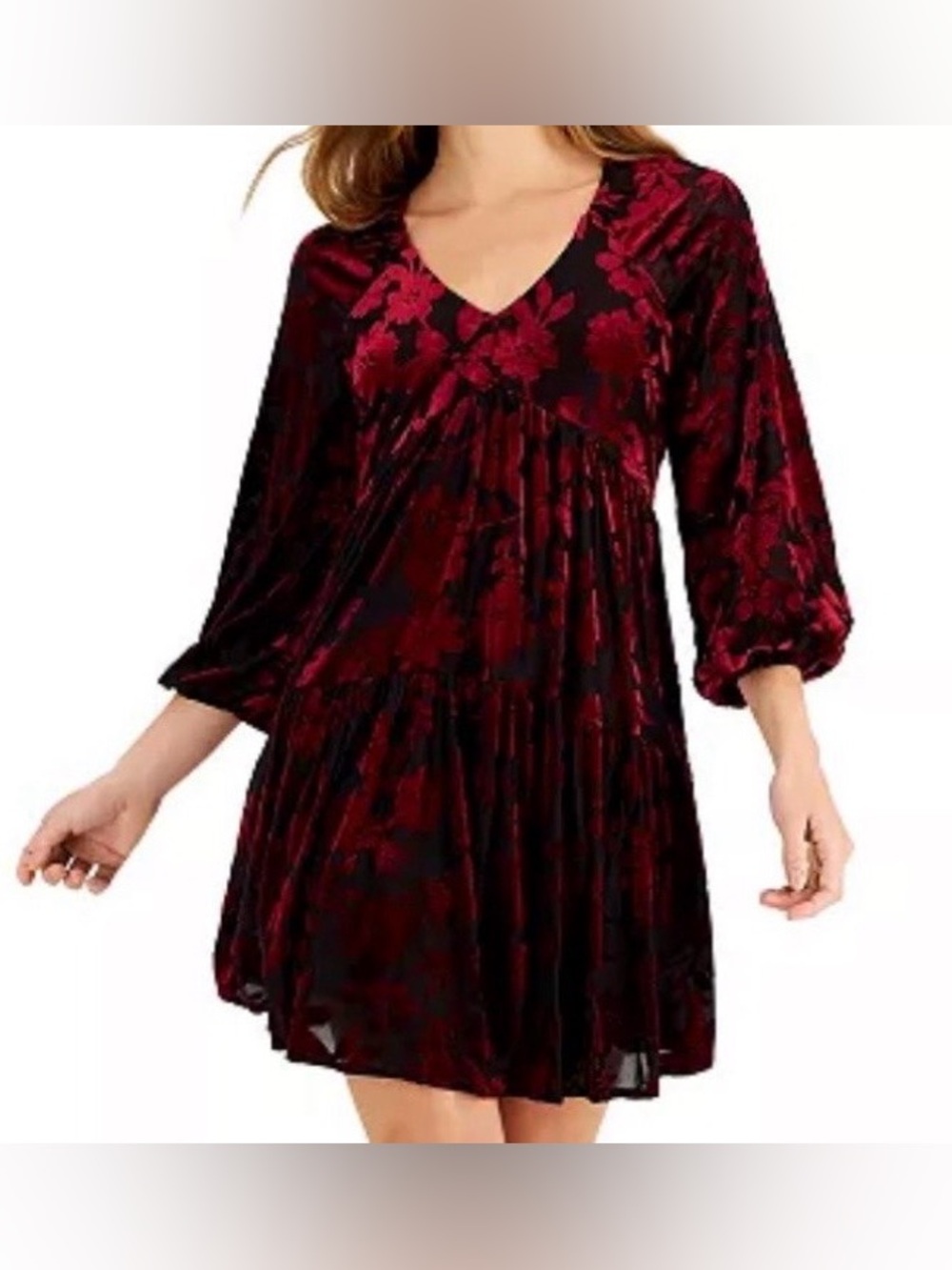 Taylor Burgundy & Black Burnout Floral Velvet Lined Sheath Cocktail Dress Sz 16